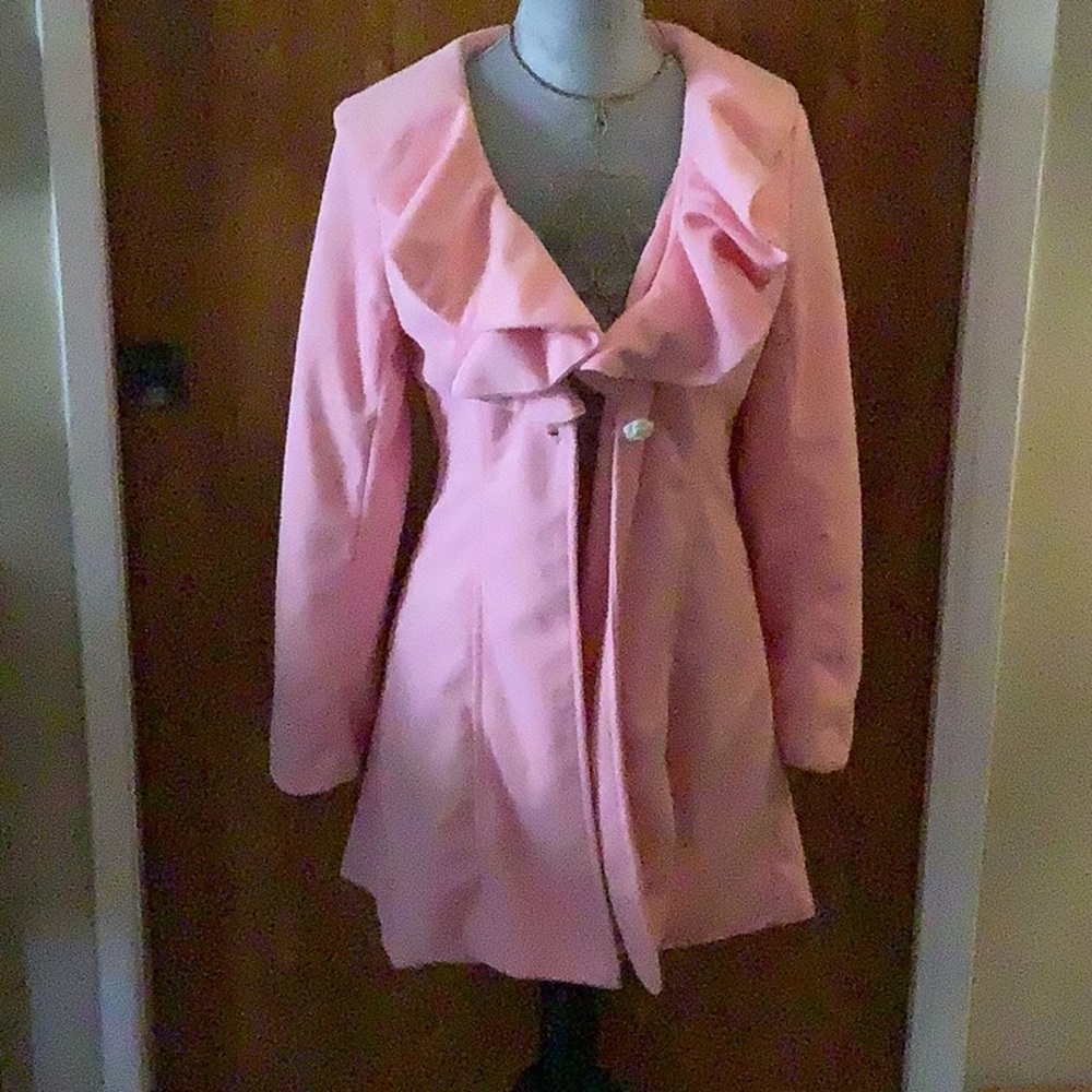 Pink ruffle collar coat